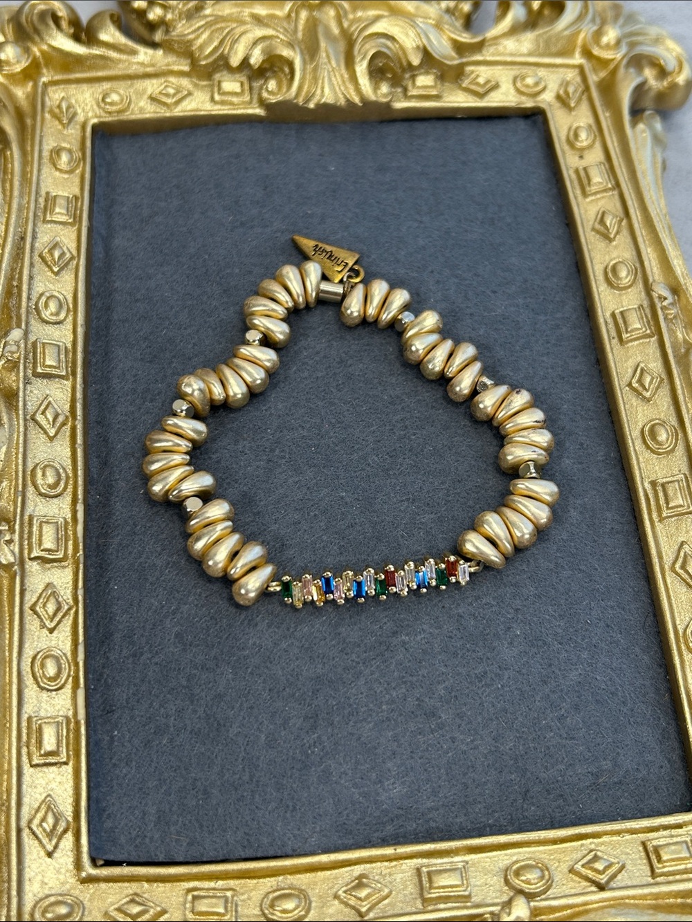 Erimish Gold Beaded Bracelet with Multicolor Crystal Bar